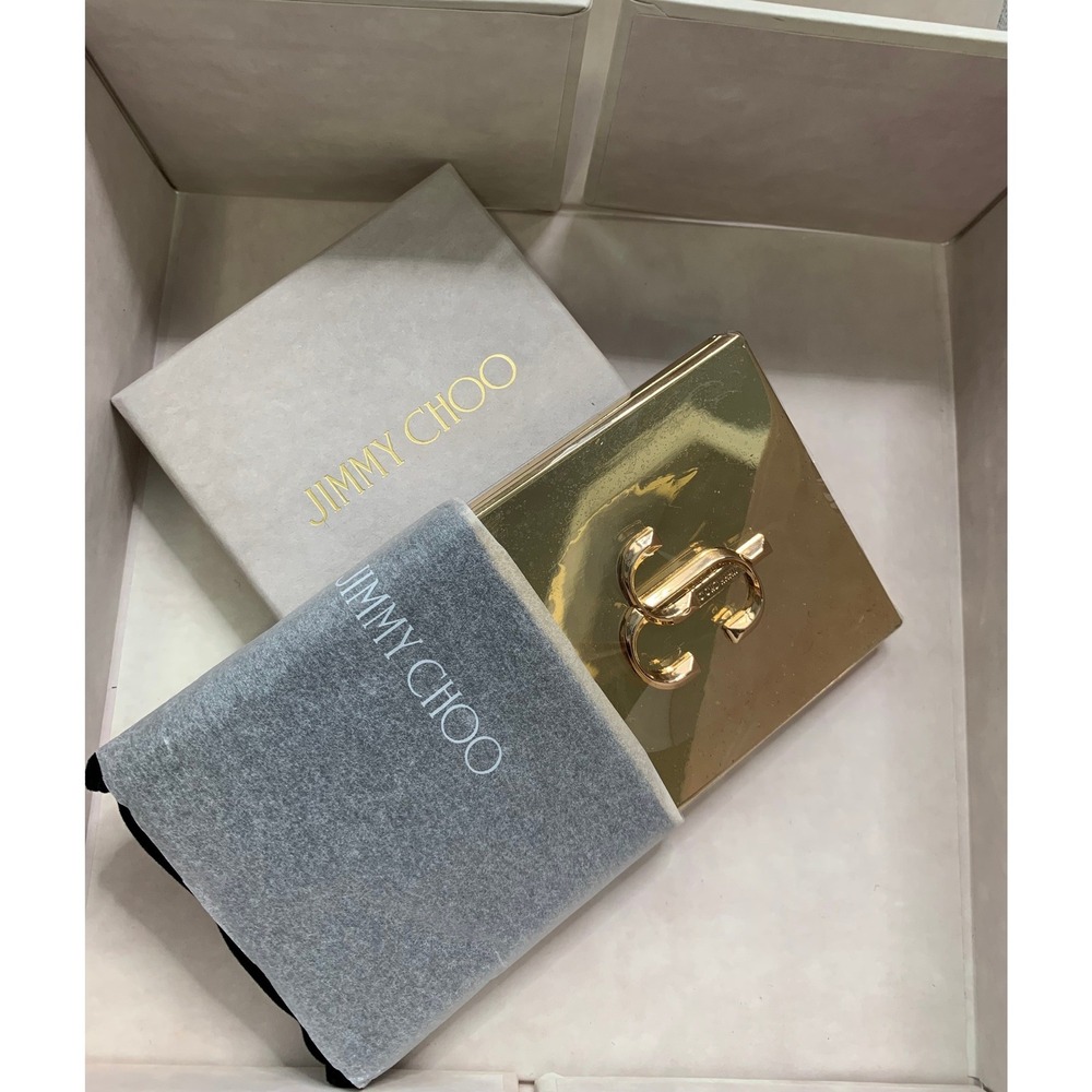 Jimmy Choo Gold JC Monogram Square Compact Mirror with Pouch and Box NEW#568